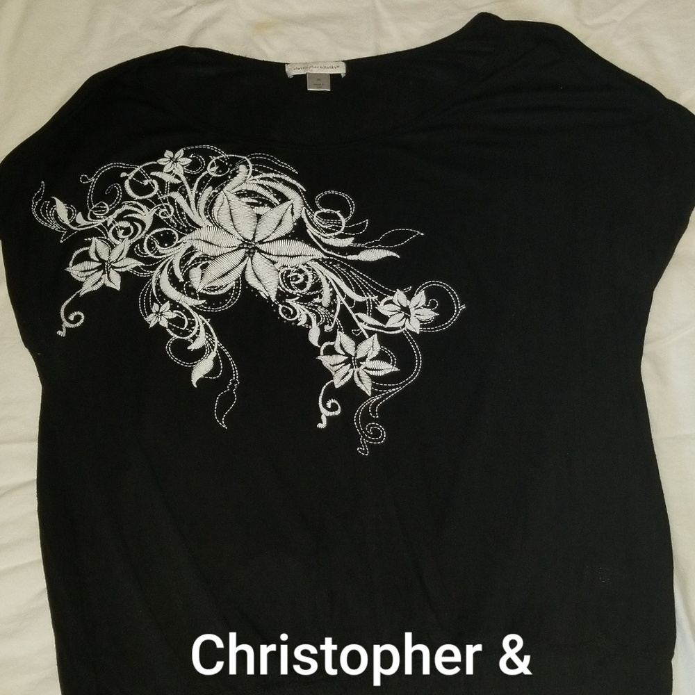 Black short sleeved top embroidered